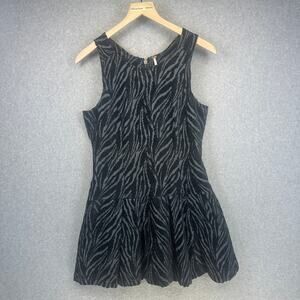Free People Chenille Zebra Print Drop Waist Dress Womens Size 8 Black Combo Mini
